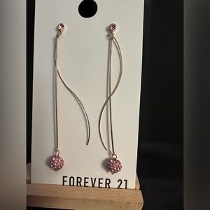 Forever 21 Pink & Gold Dainty Threader Earrings | Pink-Cut Bead Detail